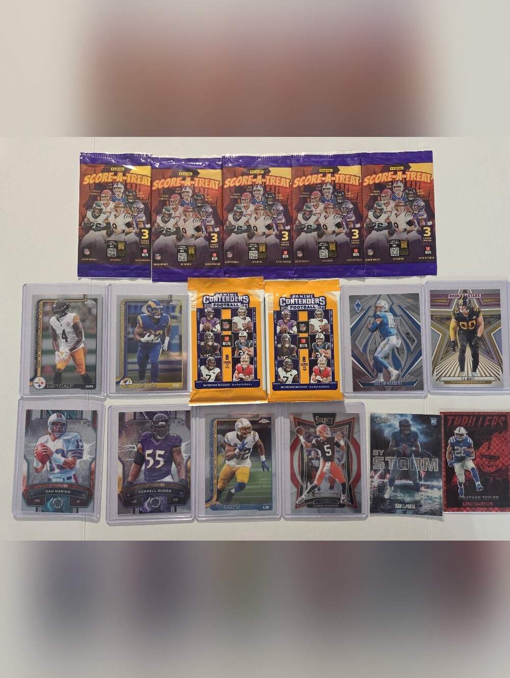 Football Card Lot - Unopened Packs Panini Contenders, Top Loaders, NFL, Rookie